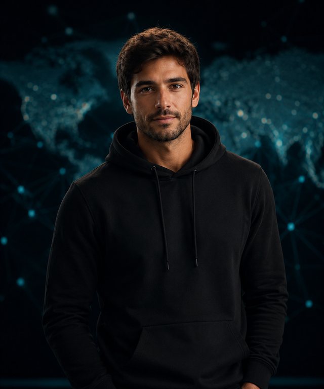Illustrative player wearing a black hoodie